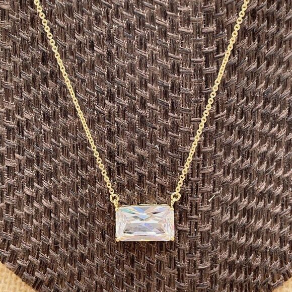 Clear Diamonite East/West Drop Necklace Gold Tone Real Collections Adrienne 17" - Picture 3 of 8